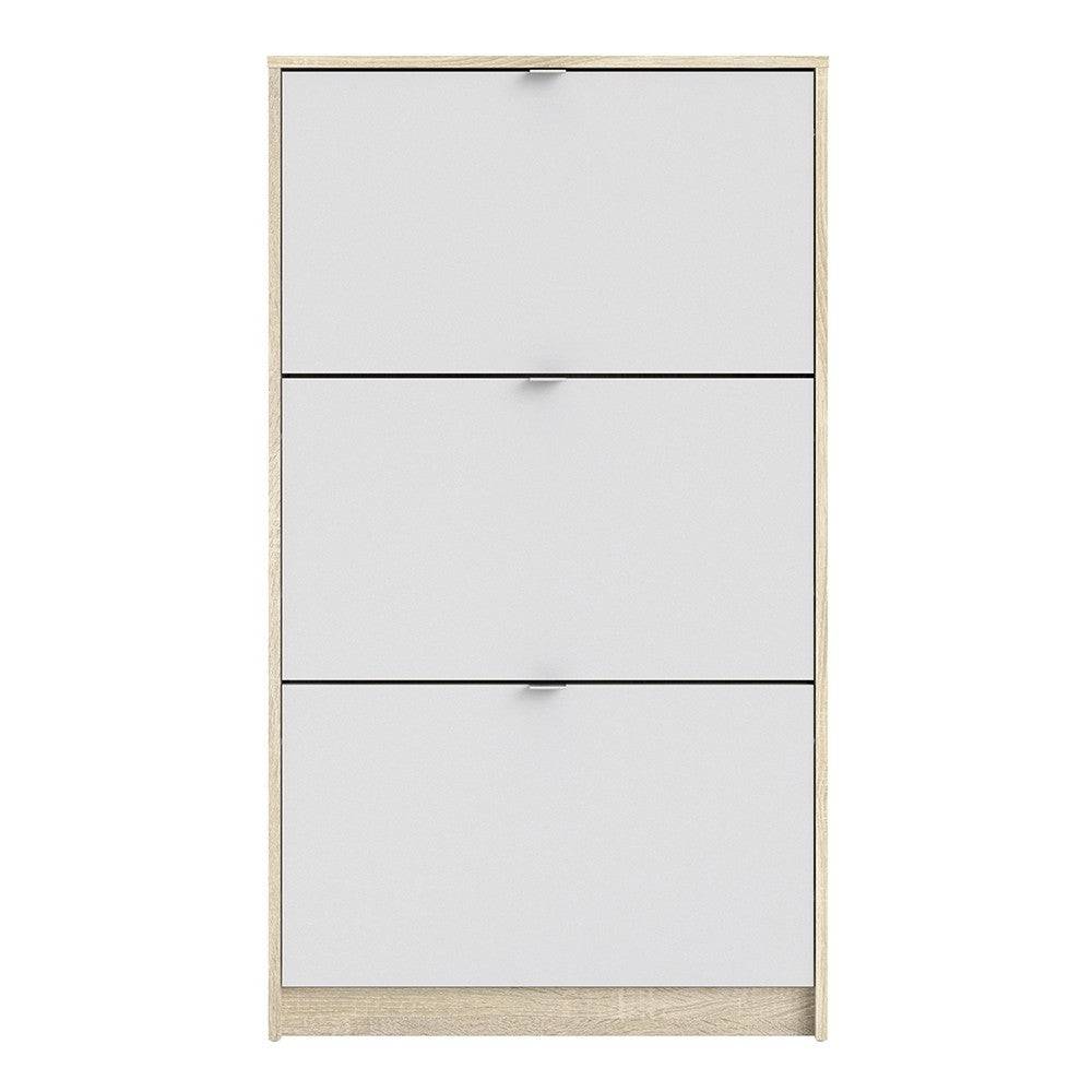 Shoe Cabinet: 3 compartments with 1 layer in Oak & White - Price Crash Furniture