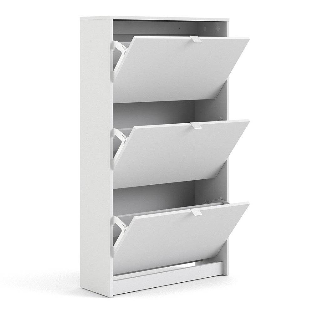 Shoe Cabinet: 3 compartments with 2 layers in Oak & White - Price Crash Furniture