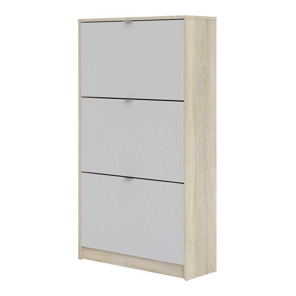 Shoe Cabinet: 3 compartments with 2 layers in White - Price Crash Furniture