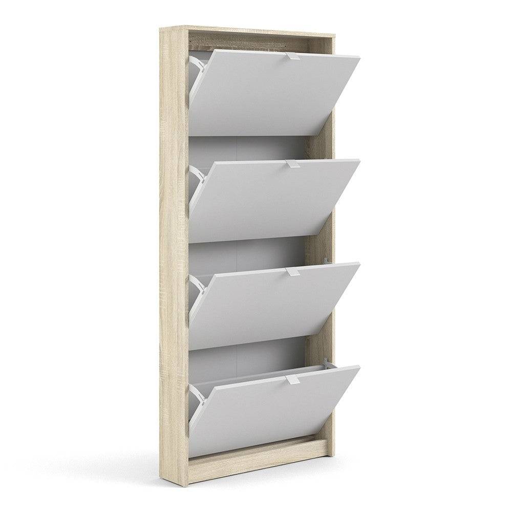 Shoe Cabinet: 4 compartments with 1 layer in Oak & White - Price Crash Furniture