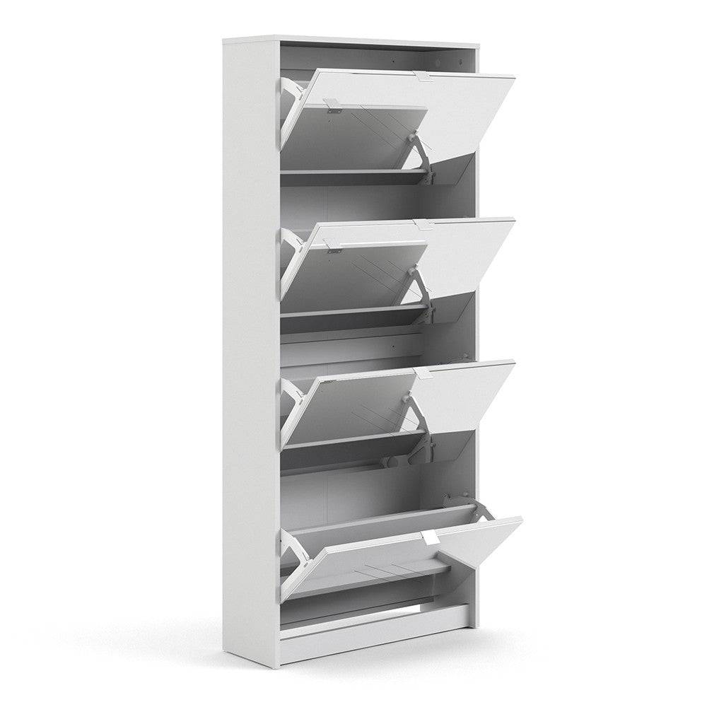 Shoe Cabinet: 4 compartments with 2 layers in White & Mirror - Price Crash Furniture
