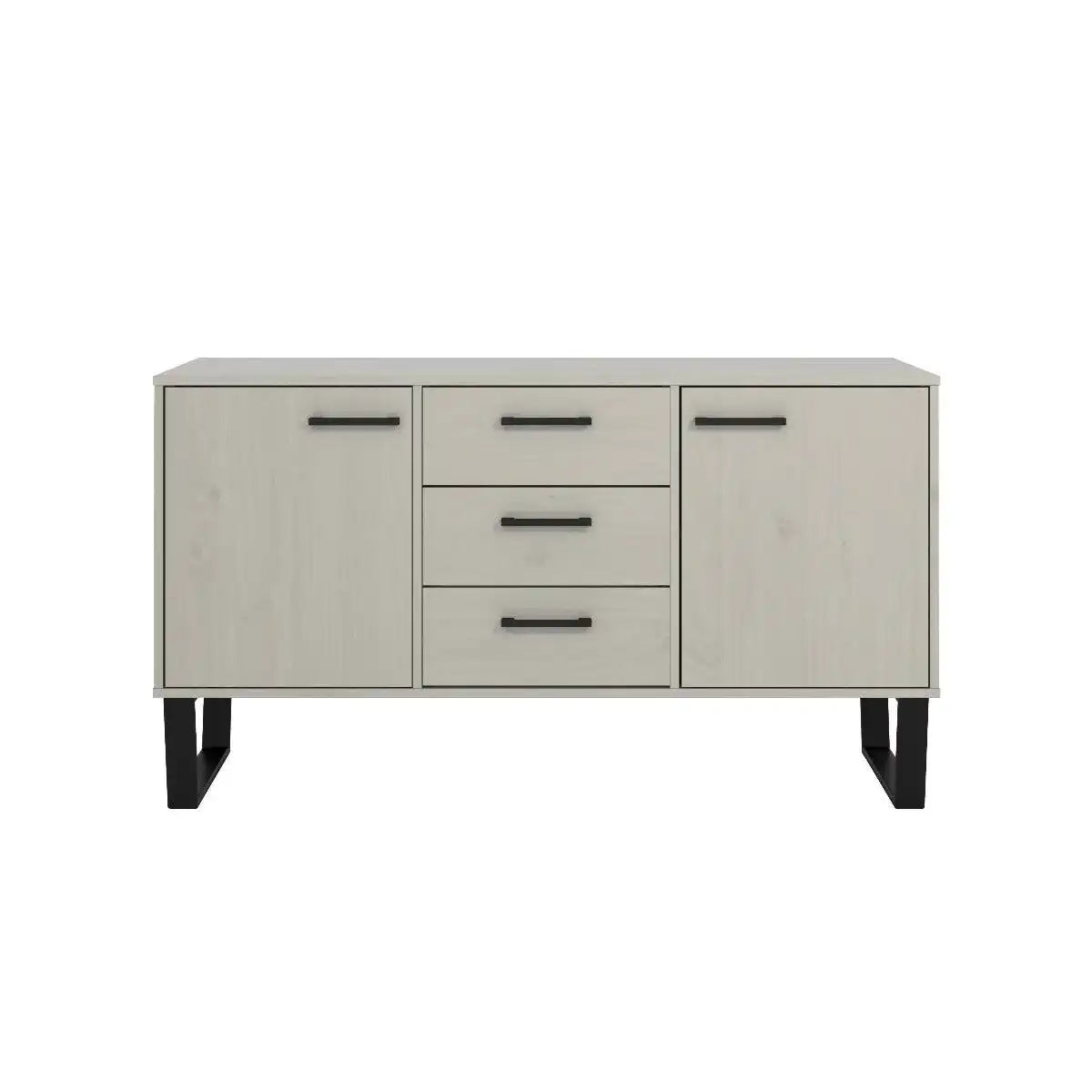 Texas - grey waxed pine industrial style medium sideboard with 2 doors, 3 drawers - Price Crash Furniture