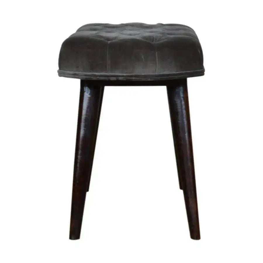 Velvet Deep Button Bench Seat in Grey & Walnut - Price Crash Furniture