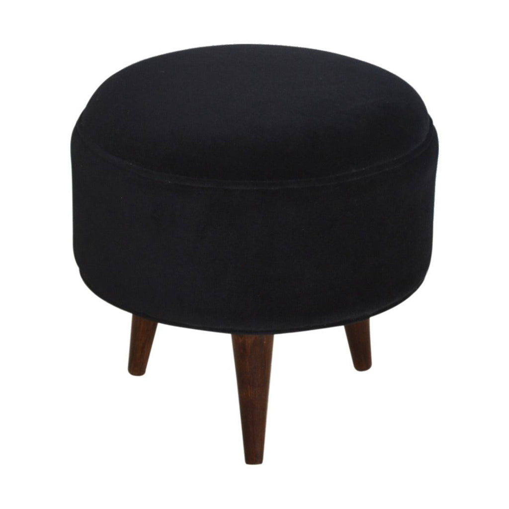Velvet Nordic Style Footstool in Black - Price Crash Furniture