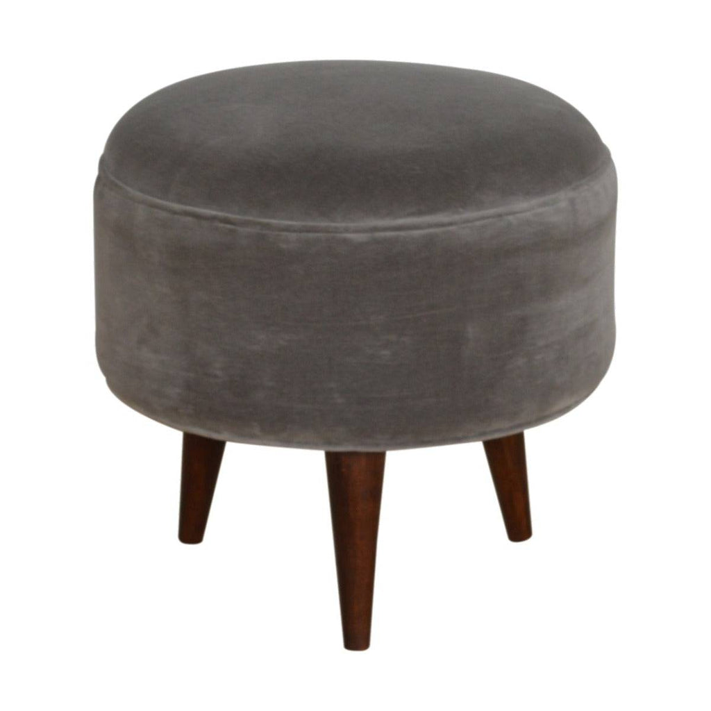 Velvet Nordic Style Footstool in Grey - Price Crash Furniture