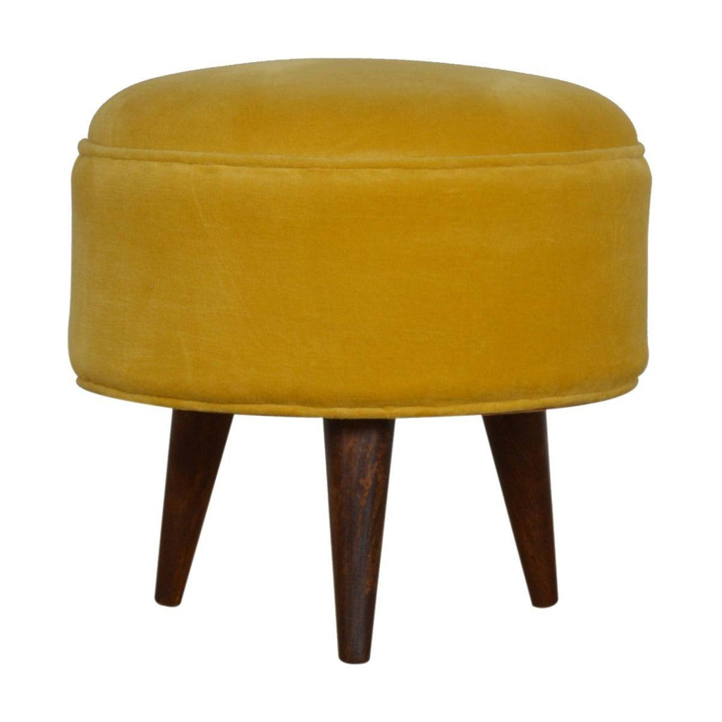 Velvet Nordic Style Footstool in Mustard Yellow - Price Crash Furniture