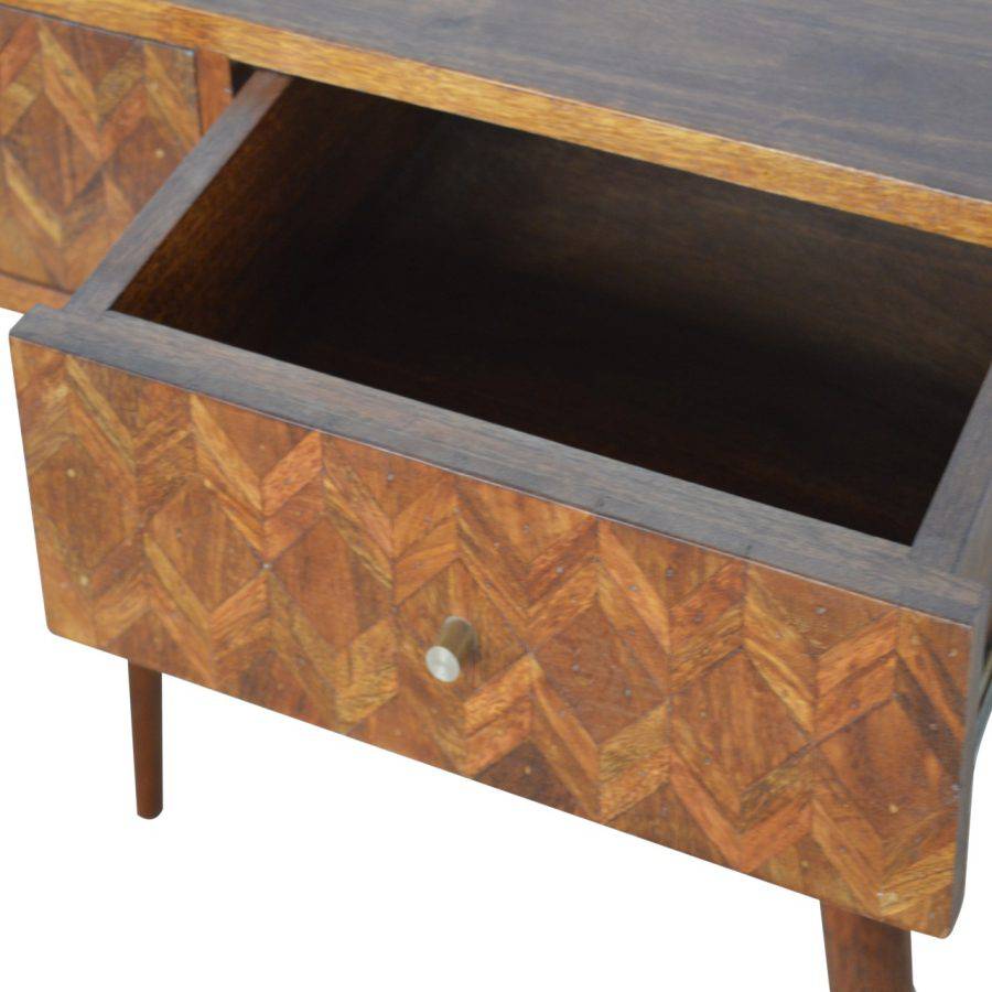 Zig-zag Parquet Pattern Console Table in Chestnut-effect Mango Wood - Price Crash Furniture
