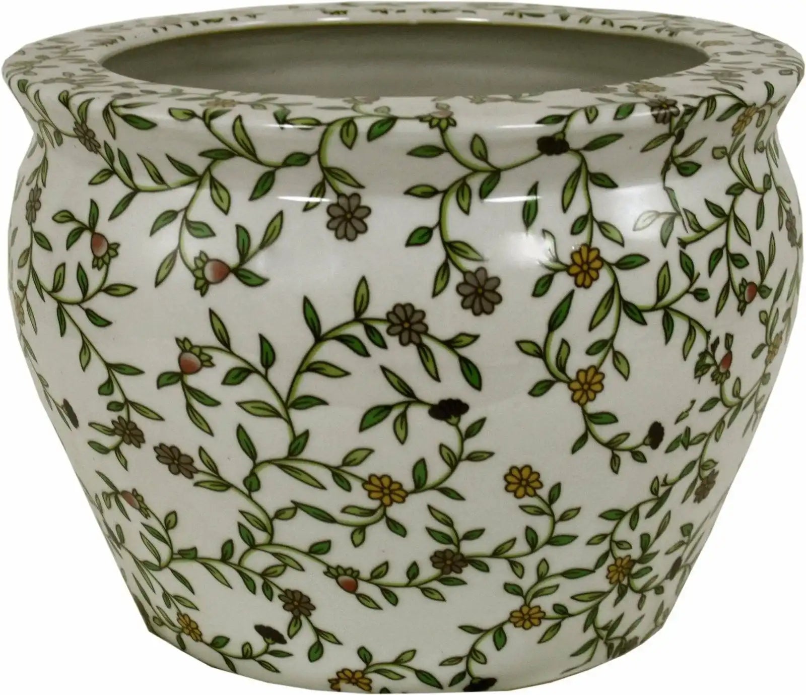 Ceramic Planter, Vintage Green & White Floral Design - Price Crash Furniture