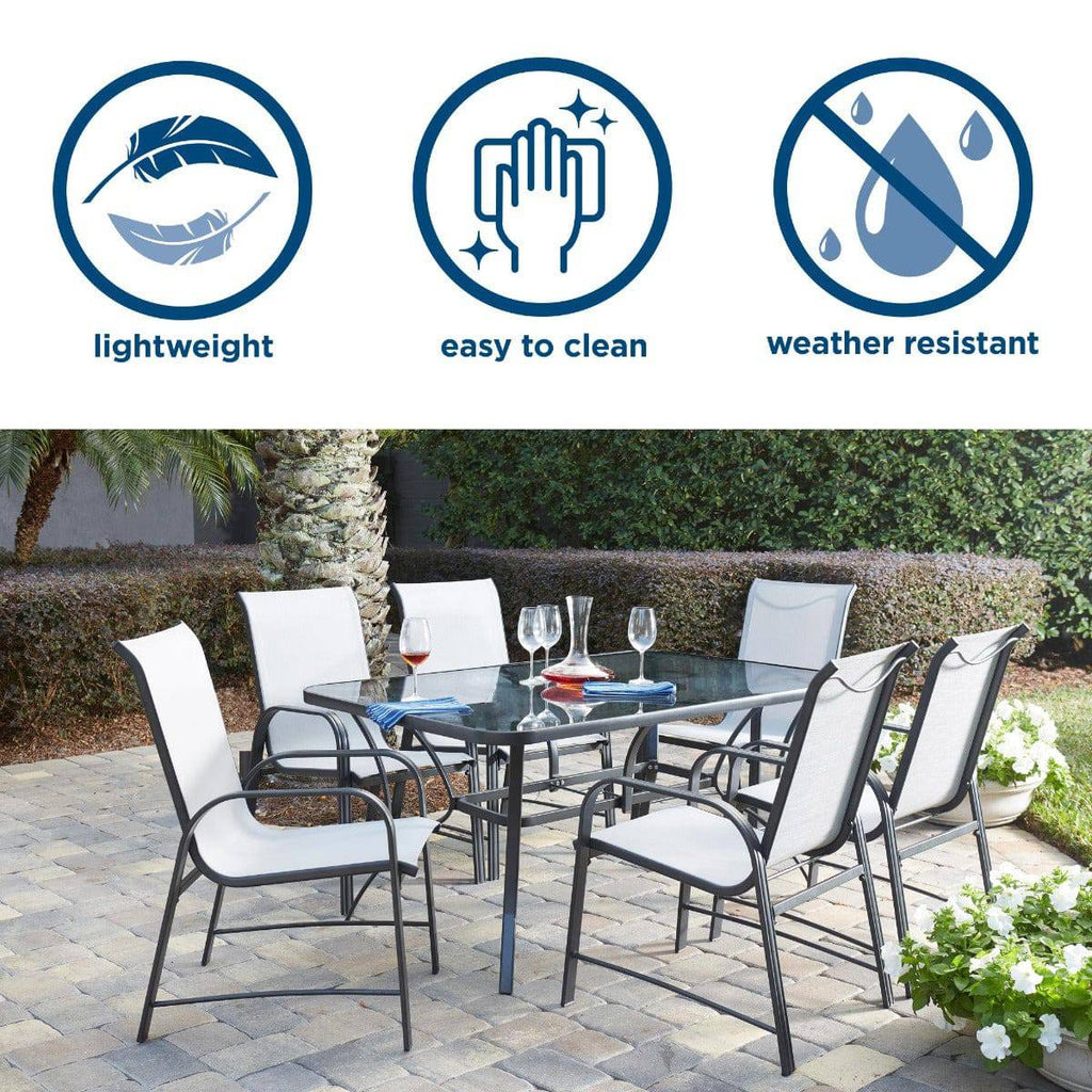 Cosco Paloma 7 Piece Outdoor Dining Set: Glass Table + 6 Chairs - Price Crash Furniture