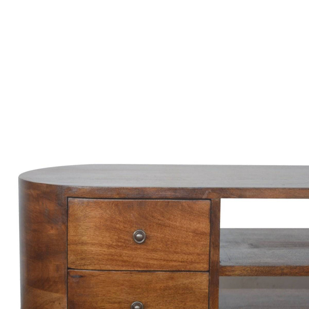 Rounded Media Unit with 4 Drawers in chestnut-effect Solid Mango Wood - Price Crash Furniture