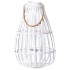 White Floor Standing Domed Wicker Lantern With Rope Detail - Price Crash Furniture