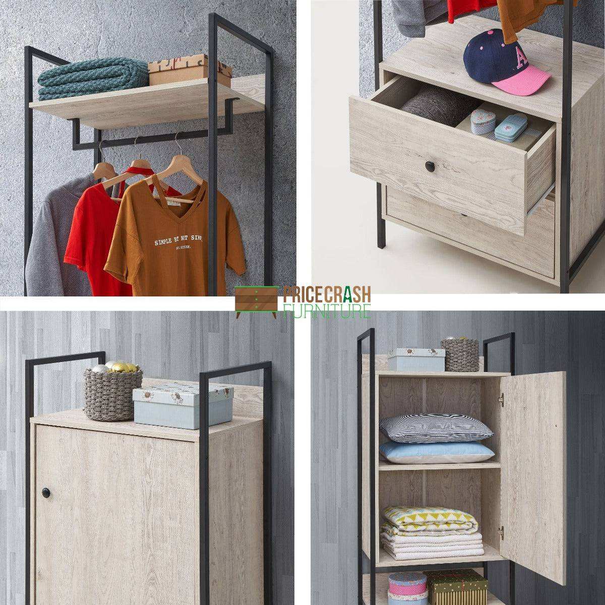 Zahra bedroom set: 4 piece open wardrobe set in ash oak effect by TAD - Price Crash Furniture