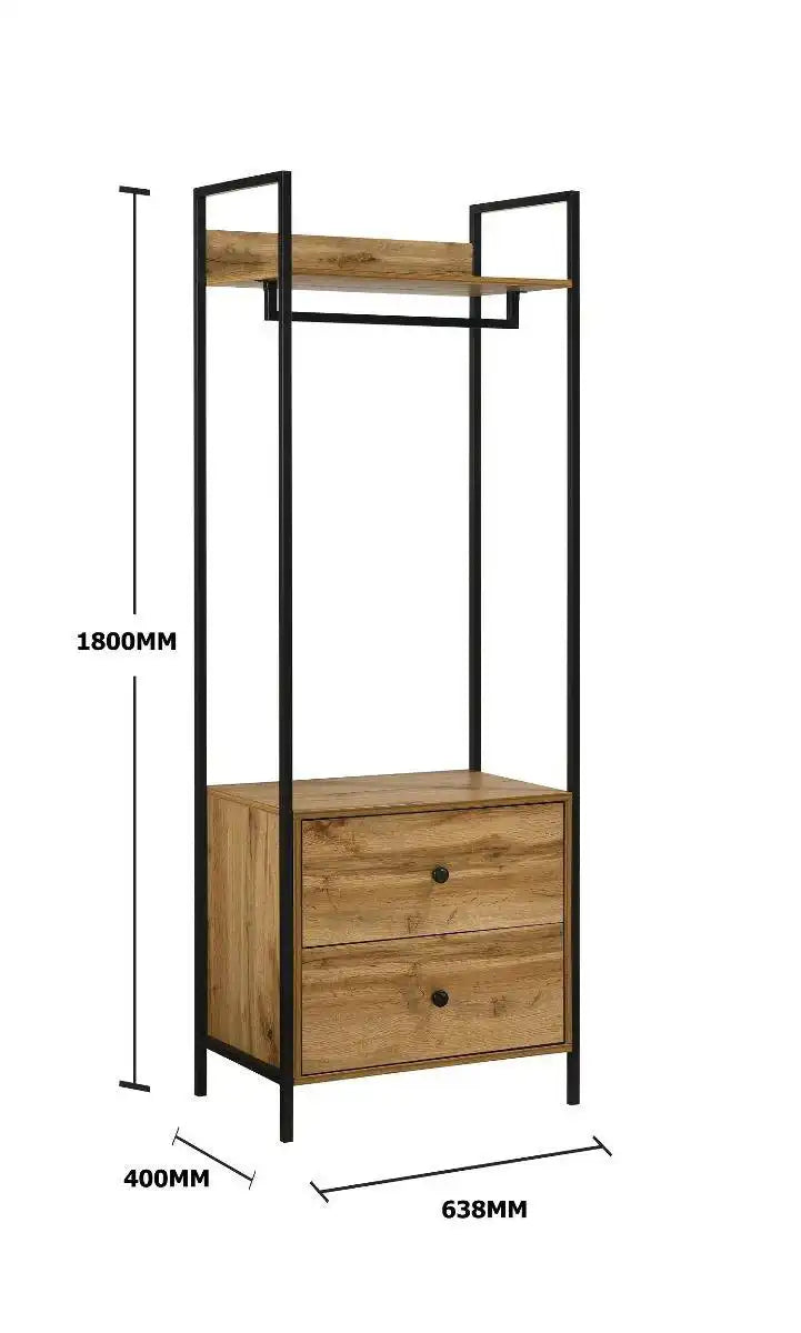 Zahra open wardrobe with 2 drawers in oak effect by TAD - Price Crash Furniture