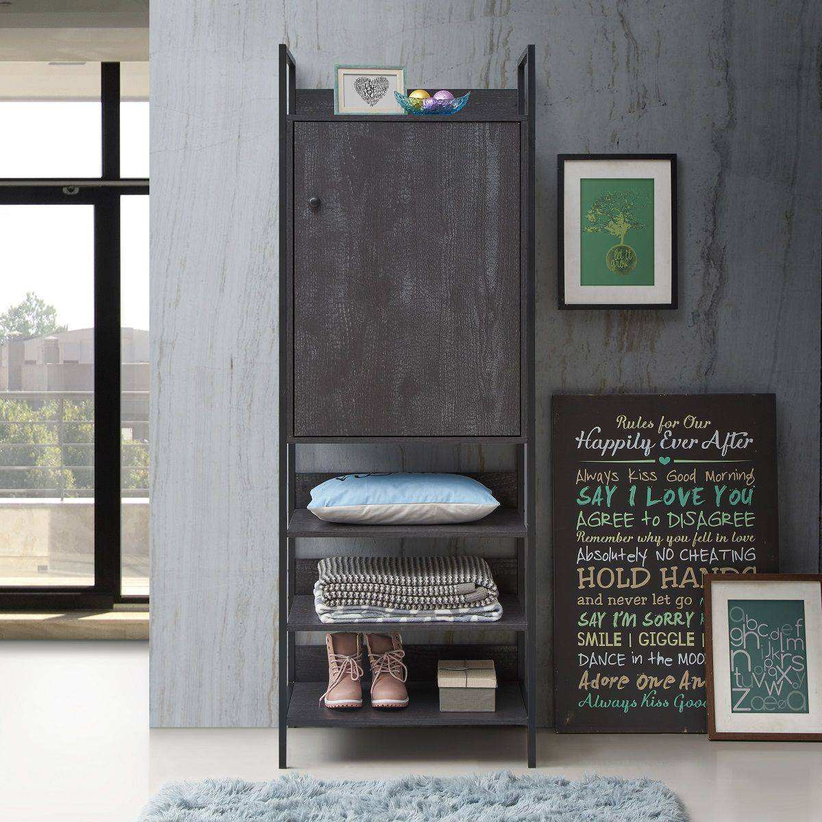 Zahra storage cabinet with 1 door and 3 shelves in black wood effect by TAD - Price Crash Furniture
