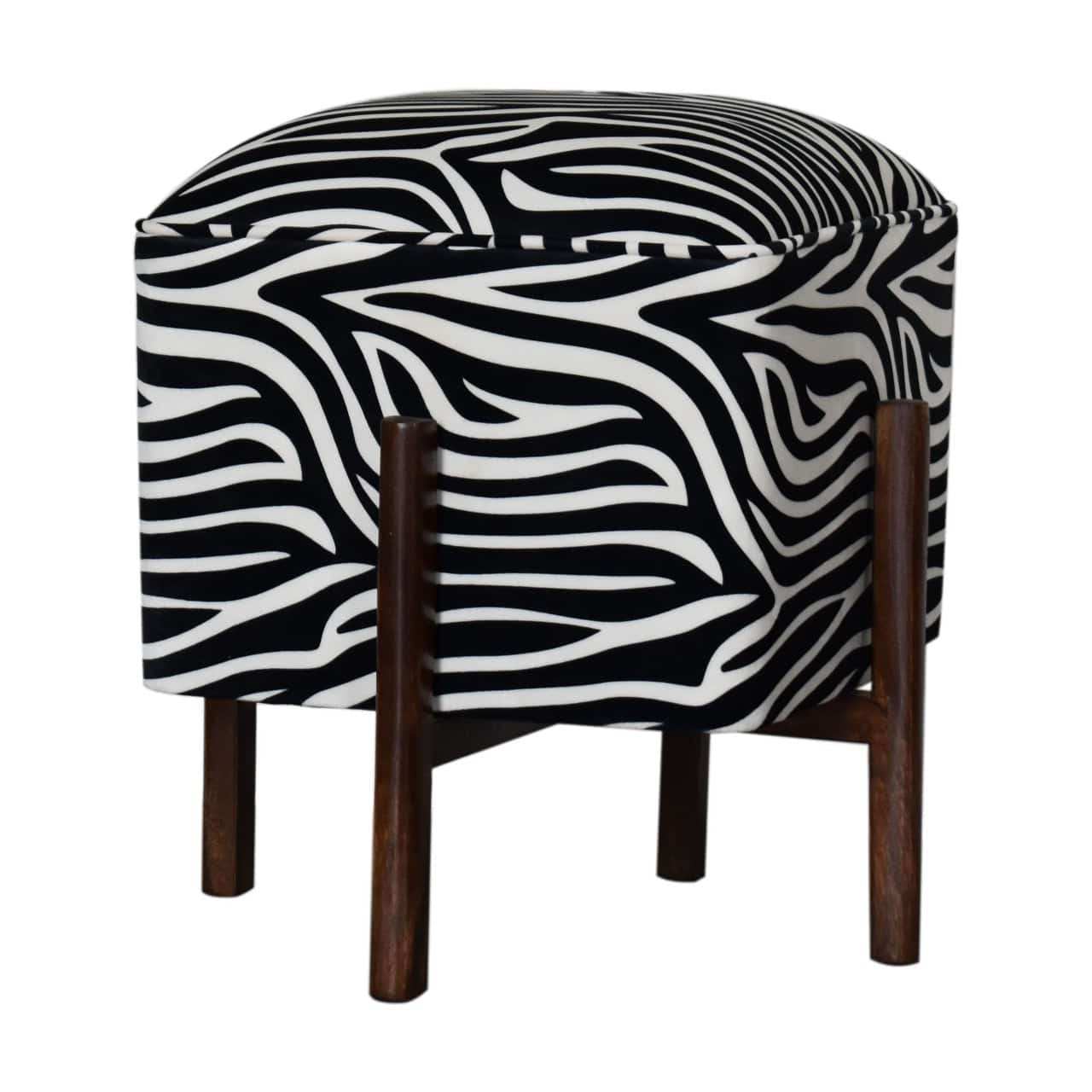 Zebra Print Footstool with Solid Wood Legs by Artisan Furniture - Price Crash Furniture