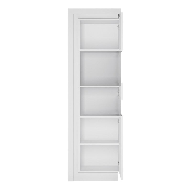 Lyon Tall Narrow Display Cabinet (RHD) (including LED lighting) in White High Gloss - Price Crash Furniture