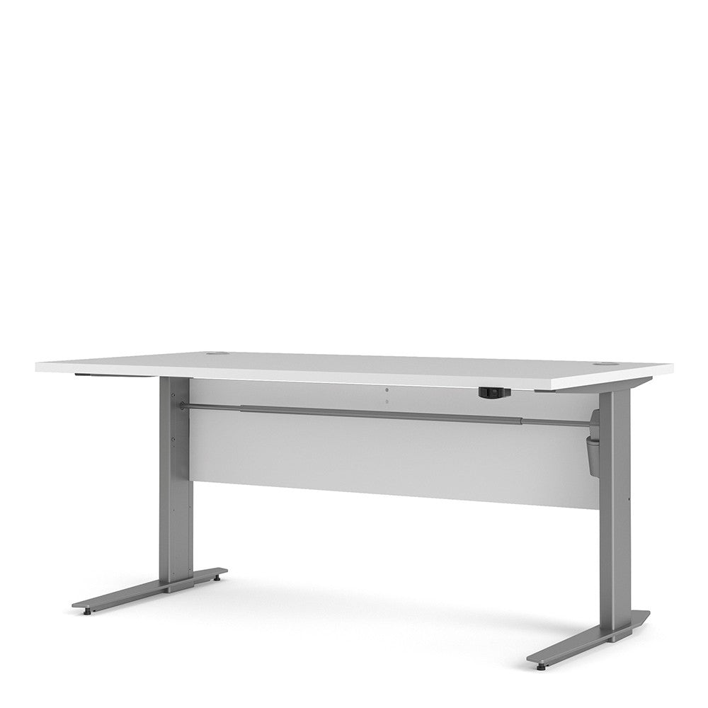 Prima Desk 150 cm with Electric Height Adjust for Standing or Sitting with Silver Grey Legs in White - Price Crash Furniture