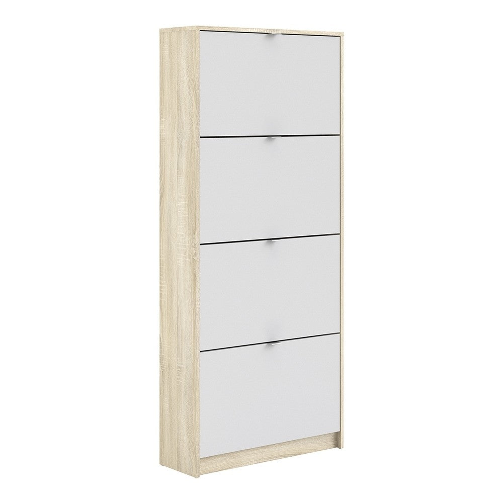 Shoe Cabinet: 4 compartments with 2 layers in White - Price Crash Furniture