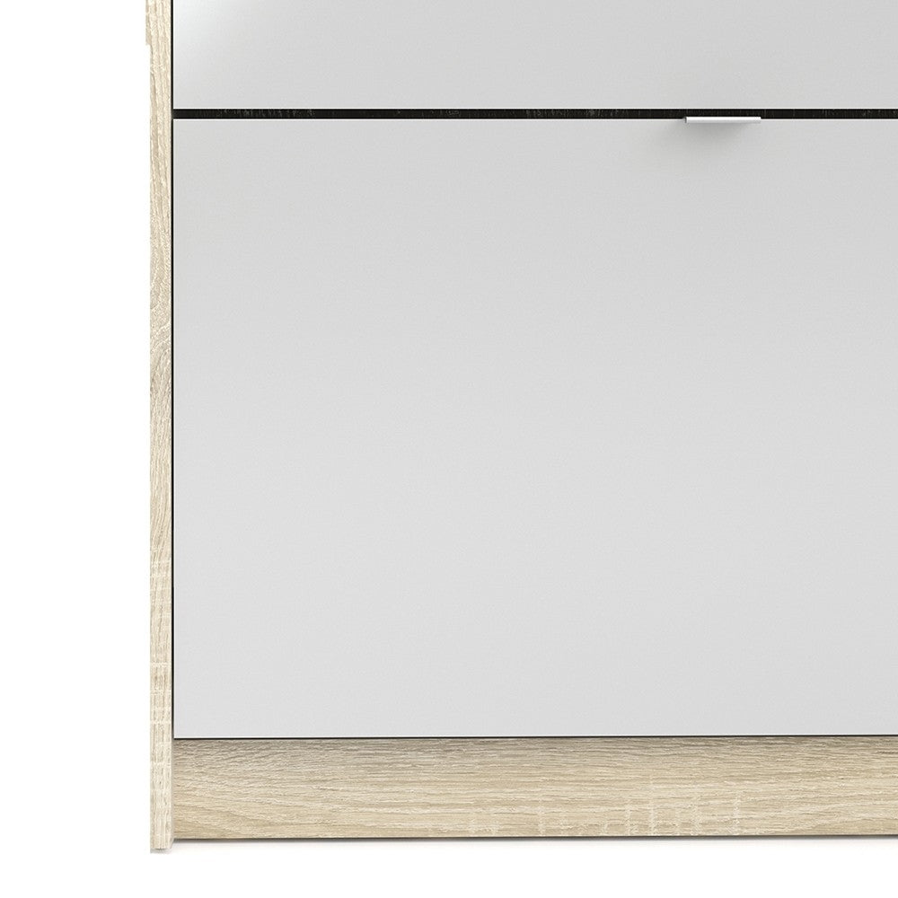 Shoe Cabinet: 3 compartments with 2 layers & 1 door in Oak & Gloss White - Price Crash Furniture