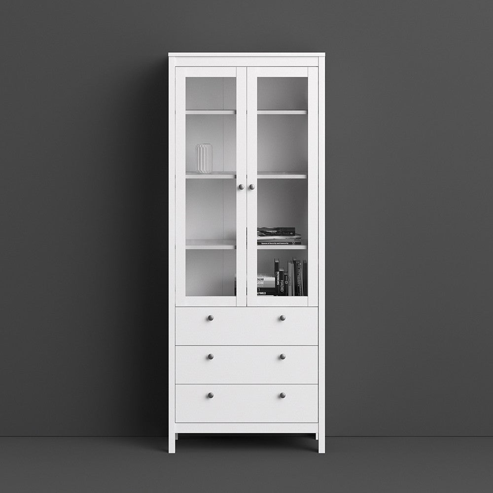 Madrid Glazed Display Unit China Cabinet 2 Doors 3 Drawers in White - Price Crash Furniture