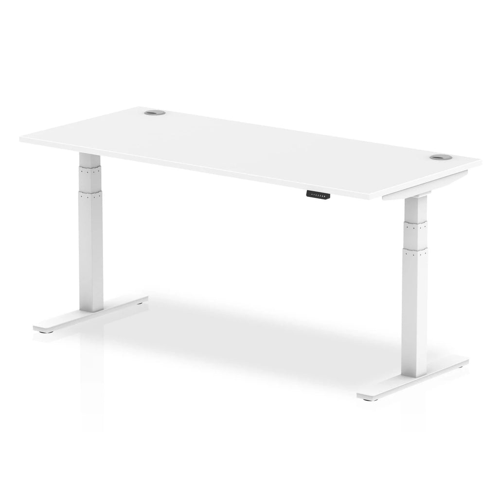 Air 800mm Height Adjustable Office Desk White Top Cable Ports White Leg - Price Crash Furniture