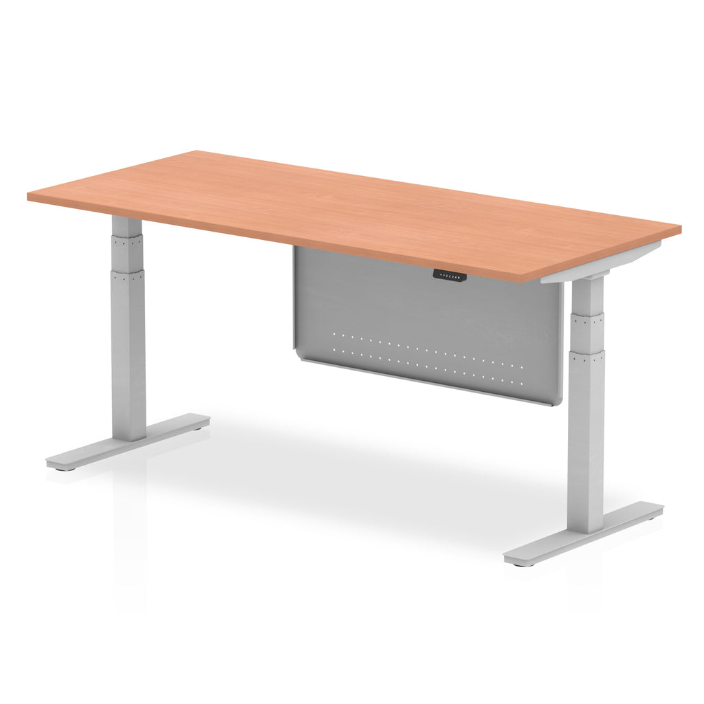 Air Modesty 800mm Height Adjustable Office Desk Beech Top Silver Leg With Silver Steel Modesty Panel - Price Crash Furniture