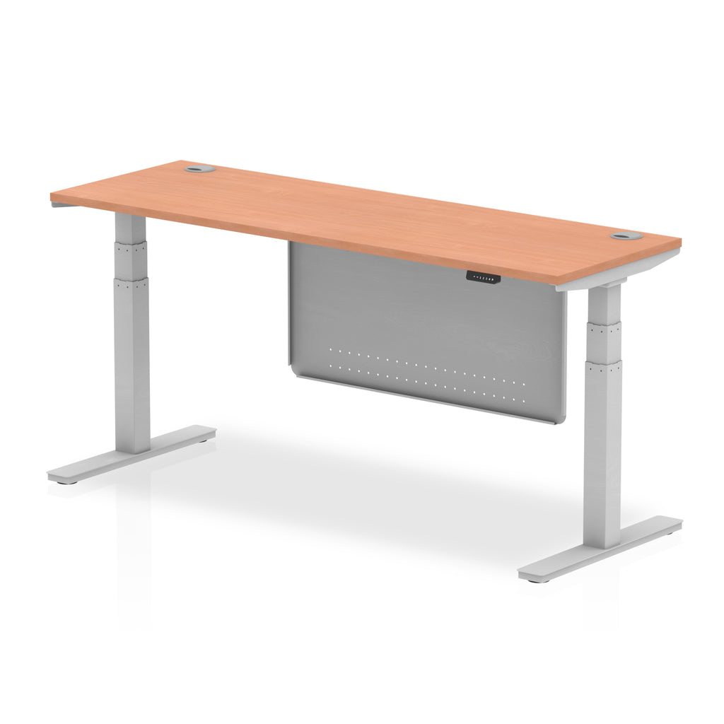 Air Modesty 600mm Height Adjustable Office Desk Beech Top Cable Ports Silver Leg With Silver Steel Modesty Panel - Price Crash Furniture
