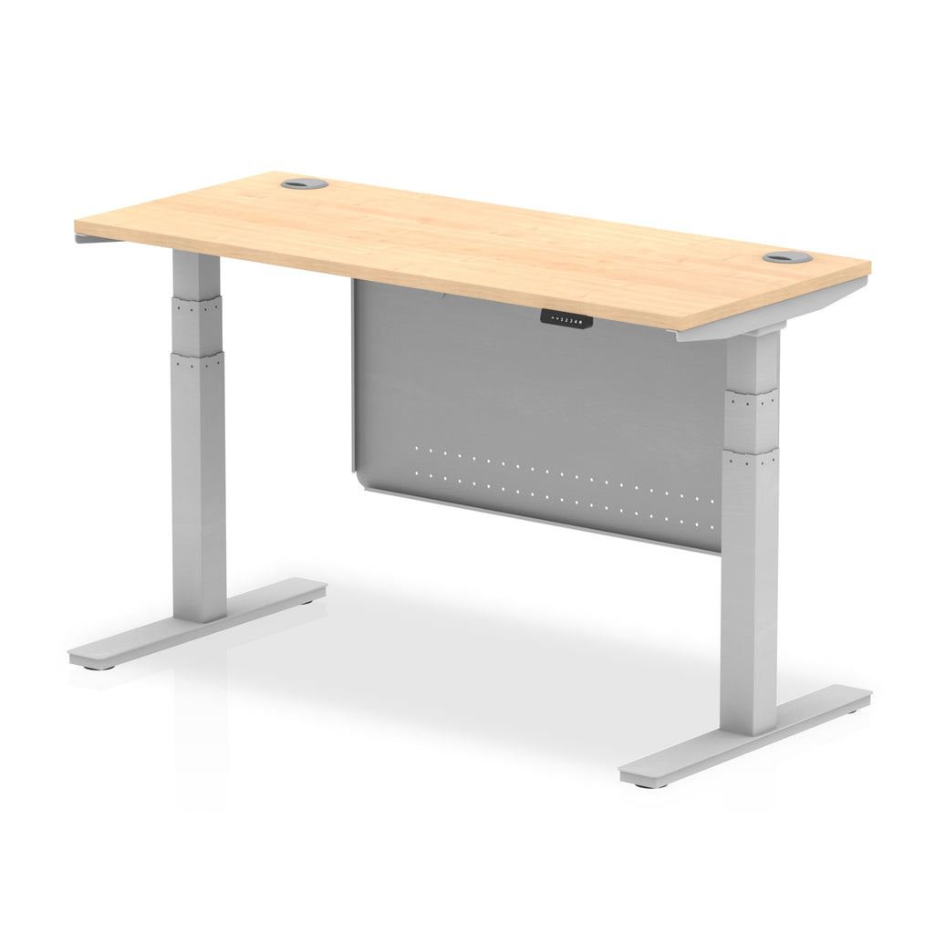 Air Modesty 600mm Height Adjustable Office Desk Maple Top Cable Ports Silver Leg With Silver Steel Modesty Panel - Price Crash Furniture