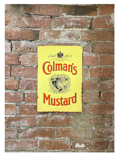 Metal Advertising Wall Sign - Colemans Mustard Yellow - Price Crash Furniture