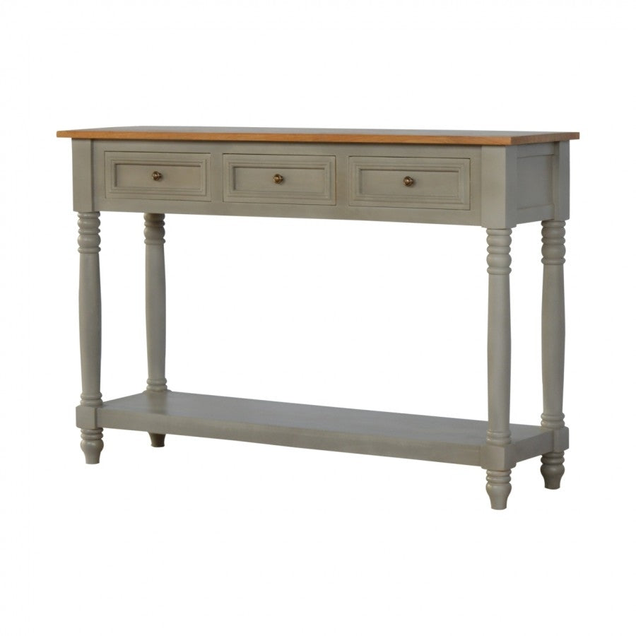 3 Drawer Grey Painted Console Table With Turned Legs - Price Crash Furniture