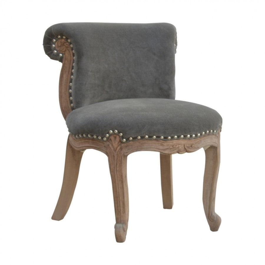 Grey Velvet Studded Accent Chair With Cabriole Legs - Price Crash Furniture