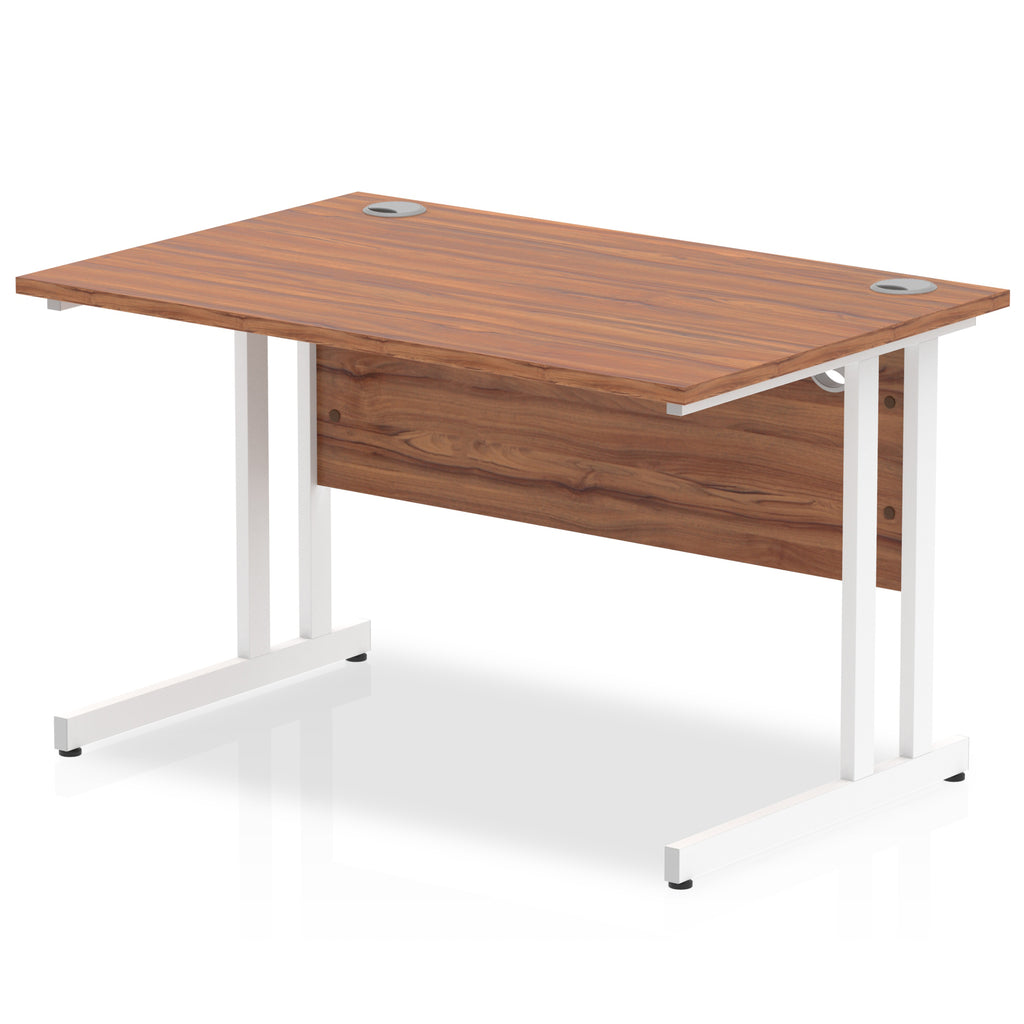 Impulse 800mm deep Straight Desk with Walnut Top and White Cantilever Leg - Price Crash Furniture