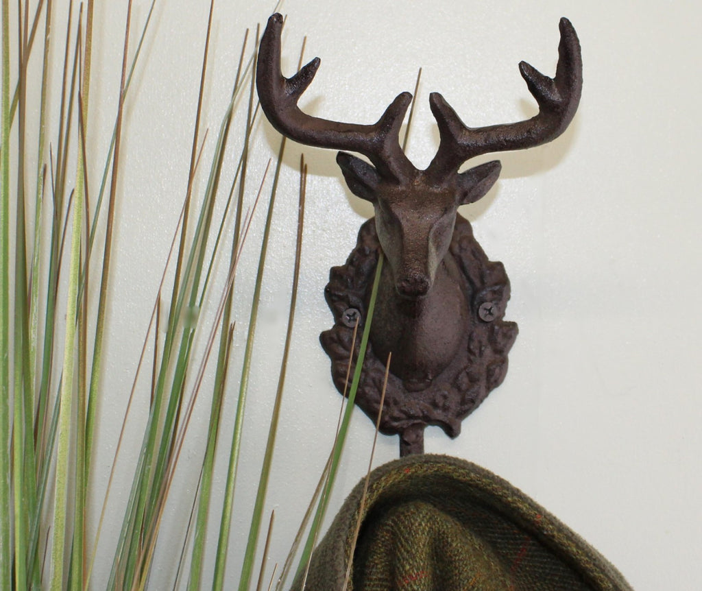 Rustic Cast Iron Wall Hooks, Single Stag Bust - Price Crash Furniture