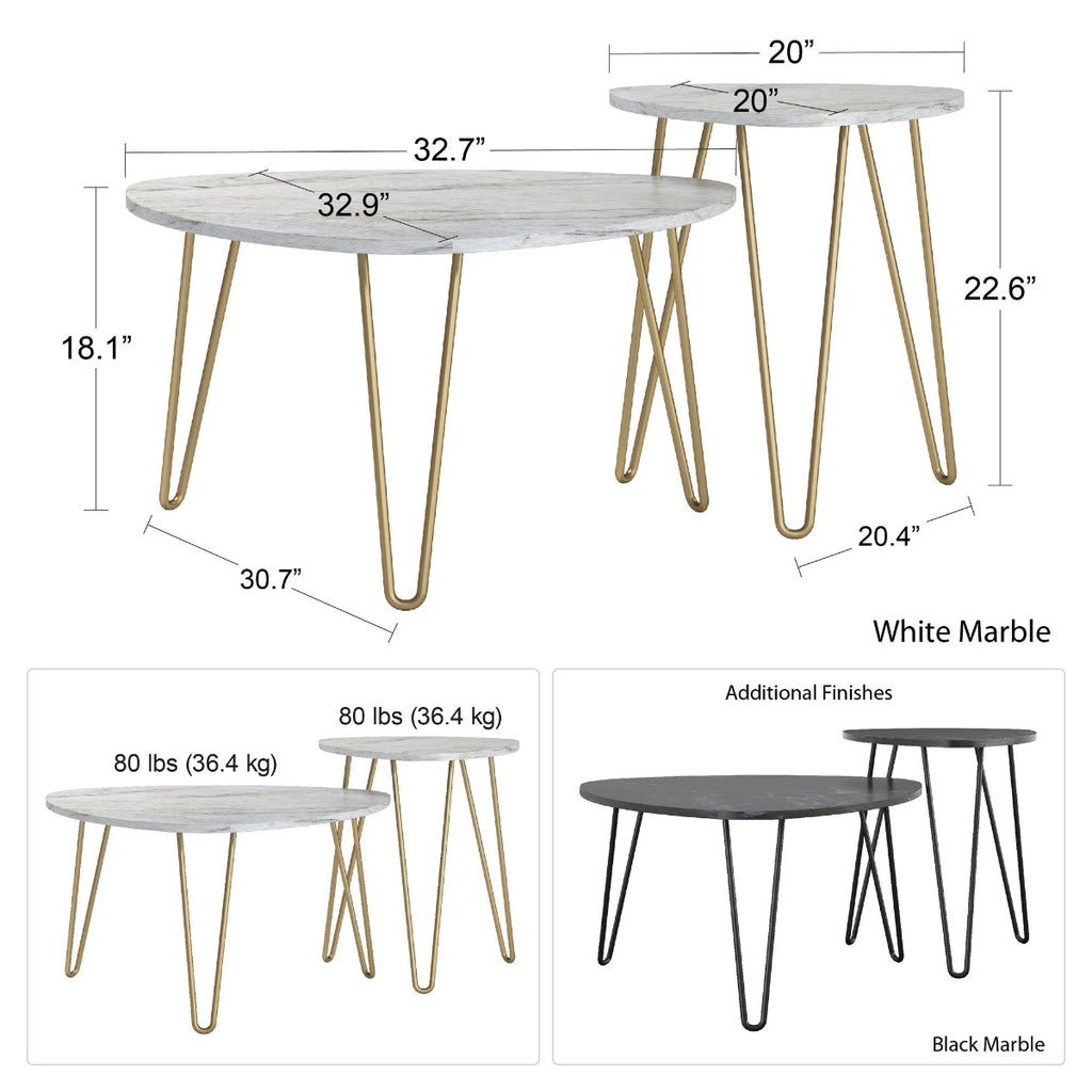 Dimensions, size, measurements: Athena Nesting Tables in Black by Dorel Novogratz at Price Crash Furniture. Also in White. Home office furnishings. 