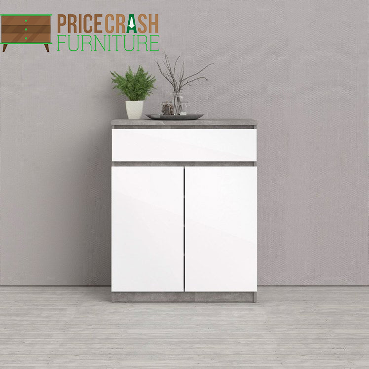 Naia Sideboard 1 Drawer 2 Doors in Concrete Grey and White High Gloss - Price Crash Furniture