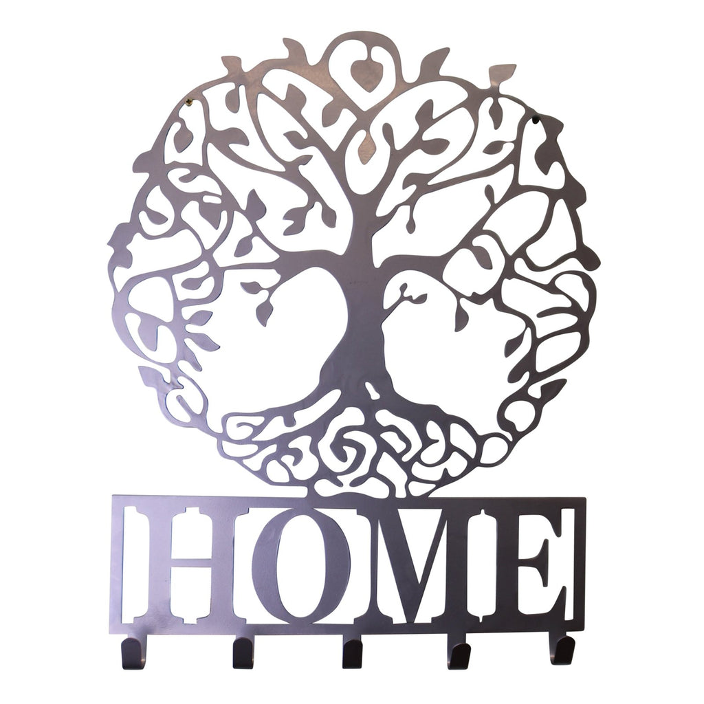 Silver Metal Wall Plaque Tree of Life with Hooks - Home - Price Crash Furniture