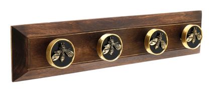 Four Bee Design Coat Knobs On A Wooden Base - Price Crash Furniture
