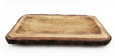 Large Wooden Platter Tray With Bark Edging - Price Crash Furniture