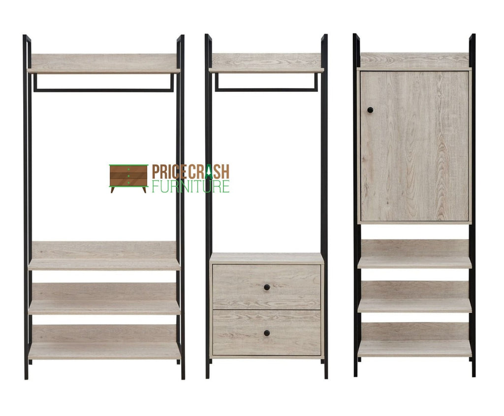 Zahra bedroom set: 3 piece open wardrobe set in ash oak effect by TAD - Price Crash Furniture
