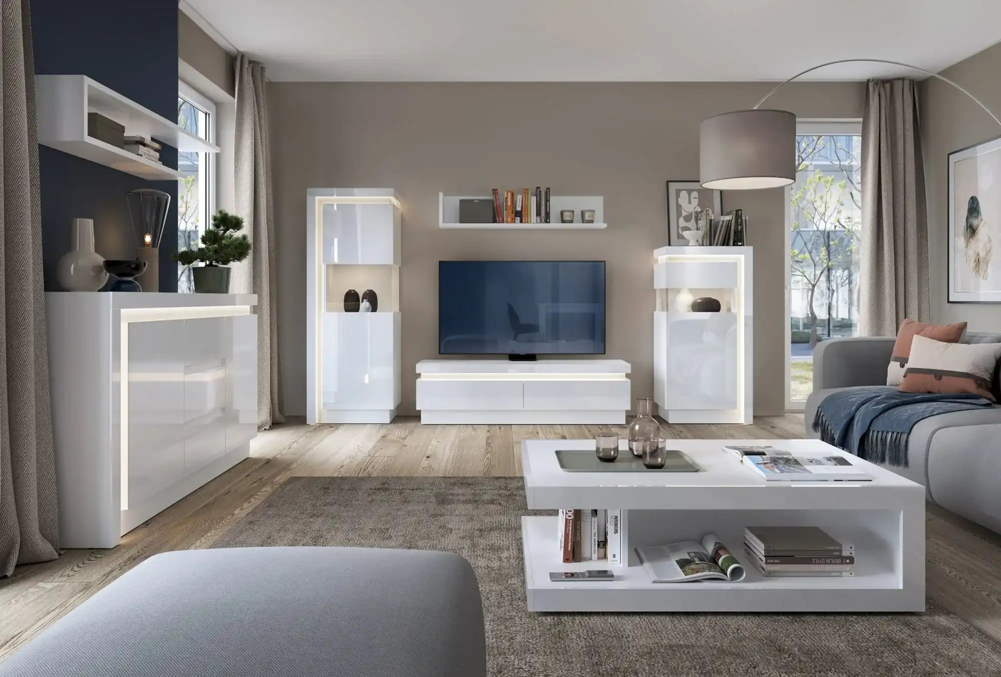 Lyon Oak & Gloss White - Price Crash Furniture