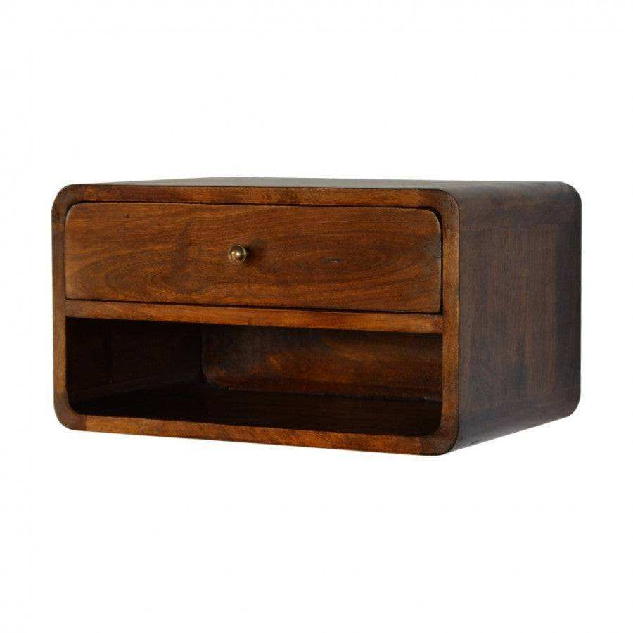 1 Drawer Curved Wall Mounted Chestnut Bedside - Price Crash Furniture