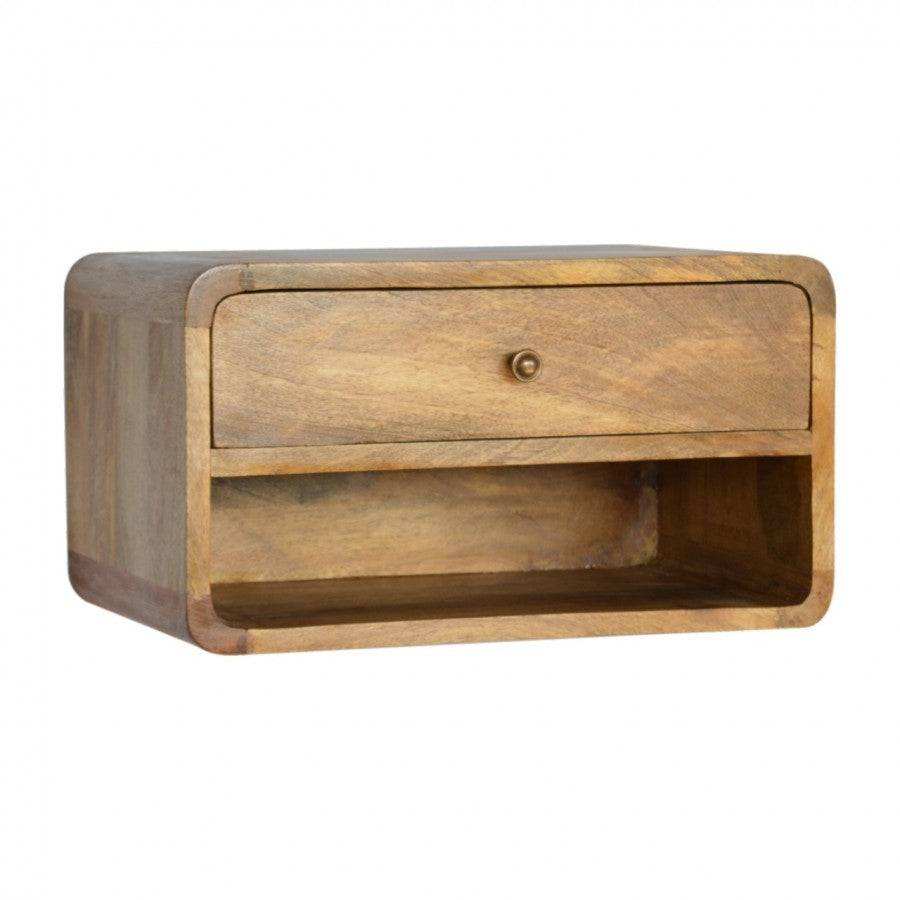 1 Drawer Curved Wall Mounted Oak - Ish Bedside - Price Crash Furniture