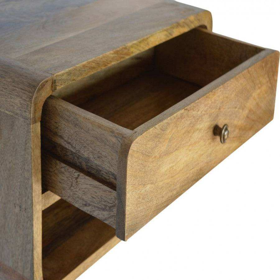 1 Drawer Curved Wall Mounted Oak - Ish Bedside - Price Crash Furniture