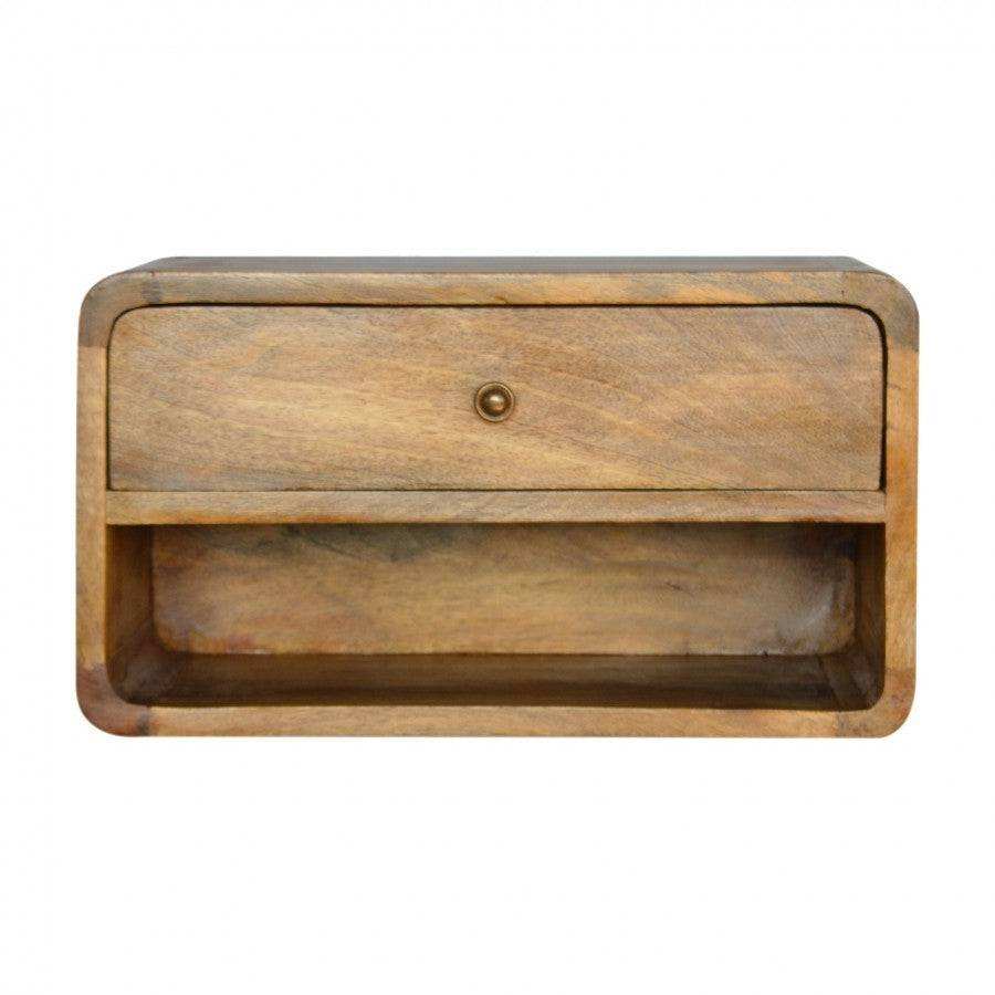 1 Drawer Curved Wall Mounted Oak - Ish Bedside - Price Crash Furniture