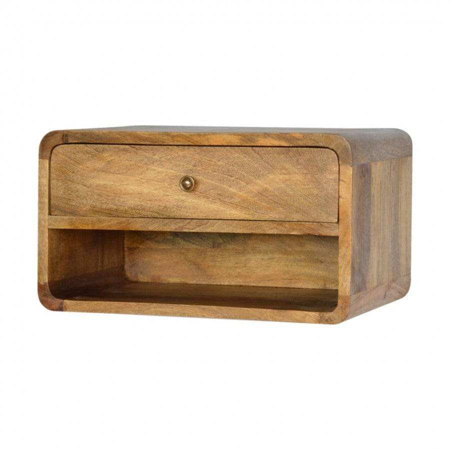 1 Drawer Curved Wall Mounted Oak - Ish Bedside - Price Crash Furniture