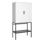 *Slimline 2 Door Tall Cabinet In Pure White With Steel Black Legs - Price Crash Furniture