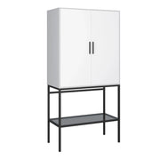 *Slimline 2 Door Tall Cabinet In Pure White With Steel Black Legs - Price Crash Furniture