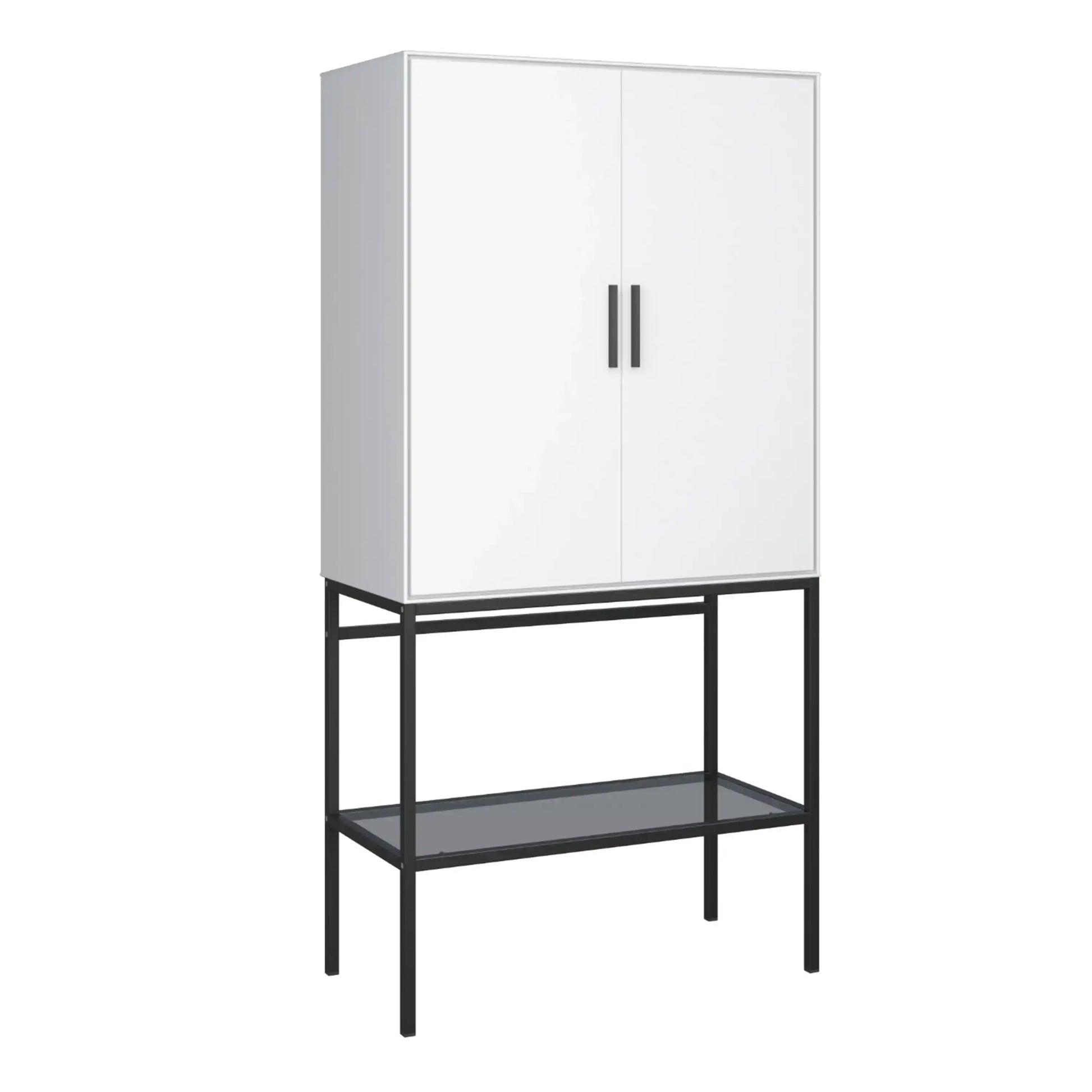 *Slimline 2 Door Tall Cabinet In Pure White With Steel Black Legs - Price Crash Furniture