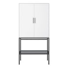 *Slimline 2 Door Tall Cabinet In Pure White With Steel Black Legs - Price Crash Furniture