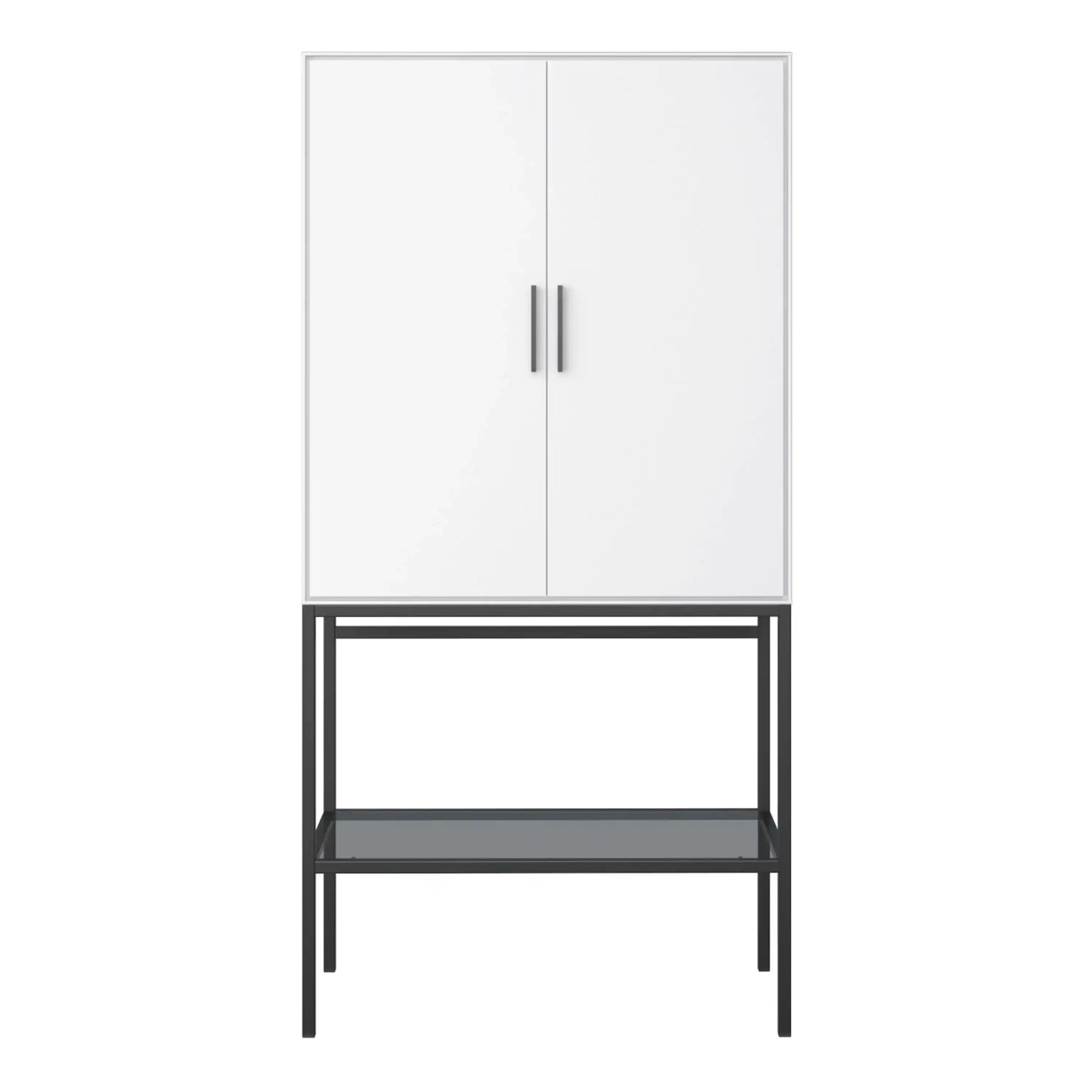 *Slimline 2 Door Tall Cabinet In Pure White With Steel Black Legs - Price Crash Furniture